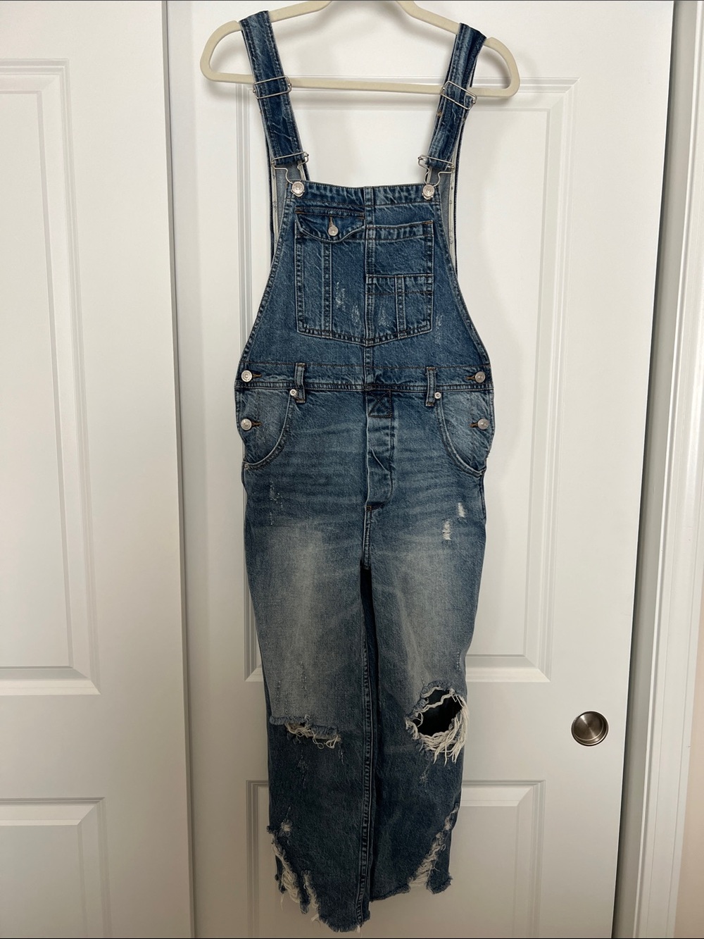 We The Free Distressed Blue Denim Women's Overalls